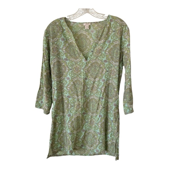 J Crew Factory 100% Cotton Green Spring Paisley Print Half Sleeve Tunic - Picture 1 of 3